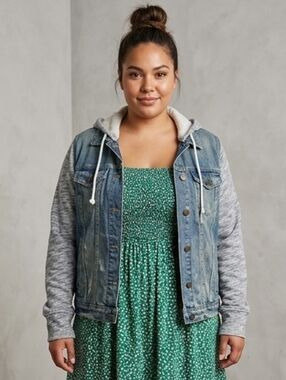 Free People Knit Hooded Denim Jacket Nwt